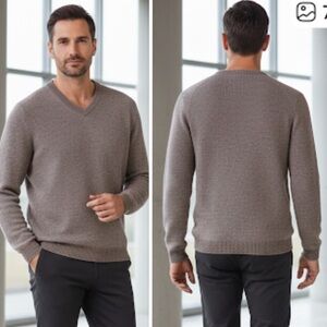 NORDSTROM Extra Fine Merino Wool Eyebird V-Neck Sweater Pullover In Taupe Sz XL